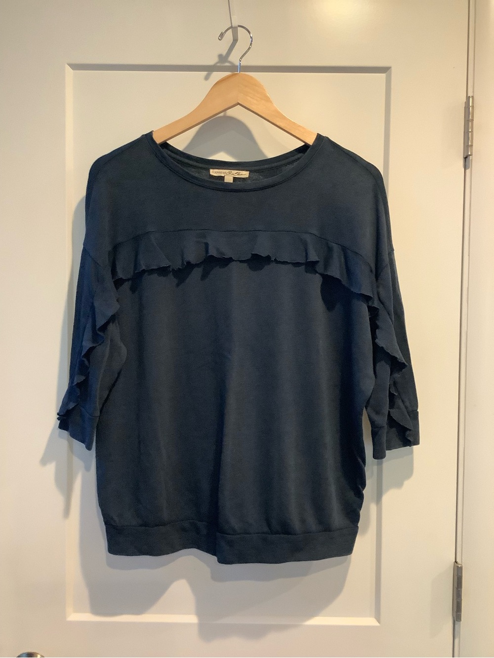Express Navy Ruffle Trim Sweatshirt